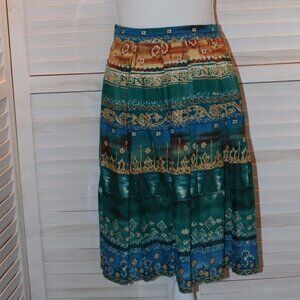Vintage that's me! Pleated Rayon Skirt Green Tan Cream Size 7/8